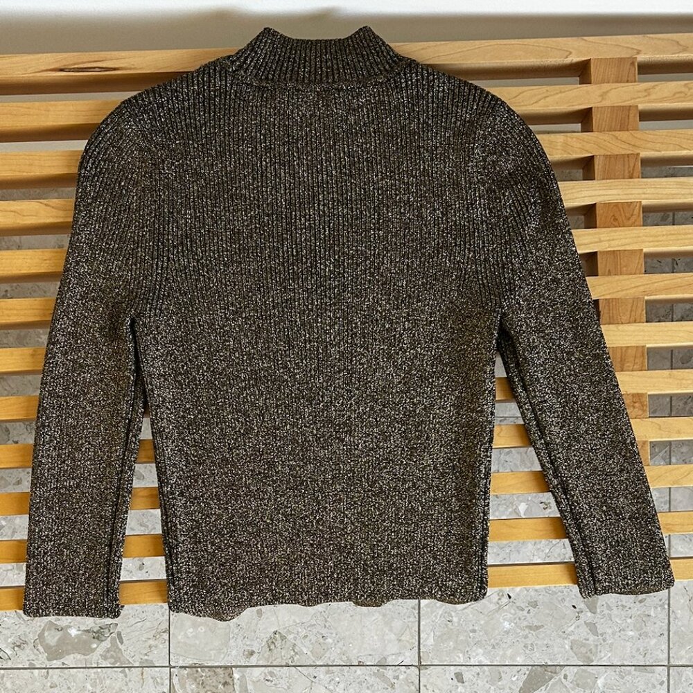 Sandro Paris Shinny Metallic Mock Neck Designer Sweater Size S